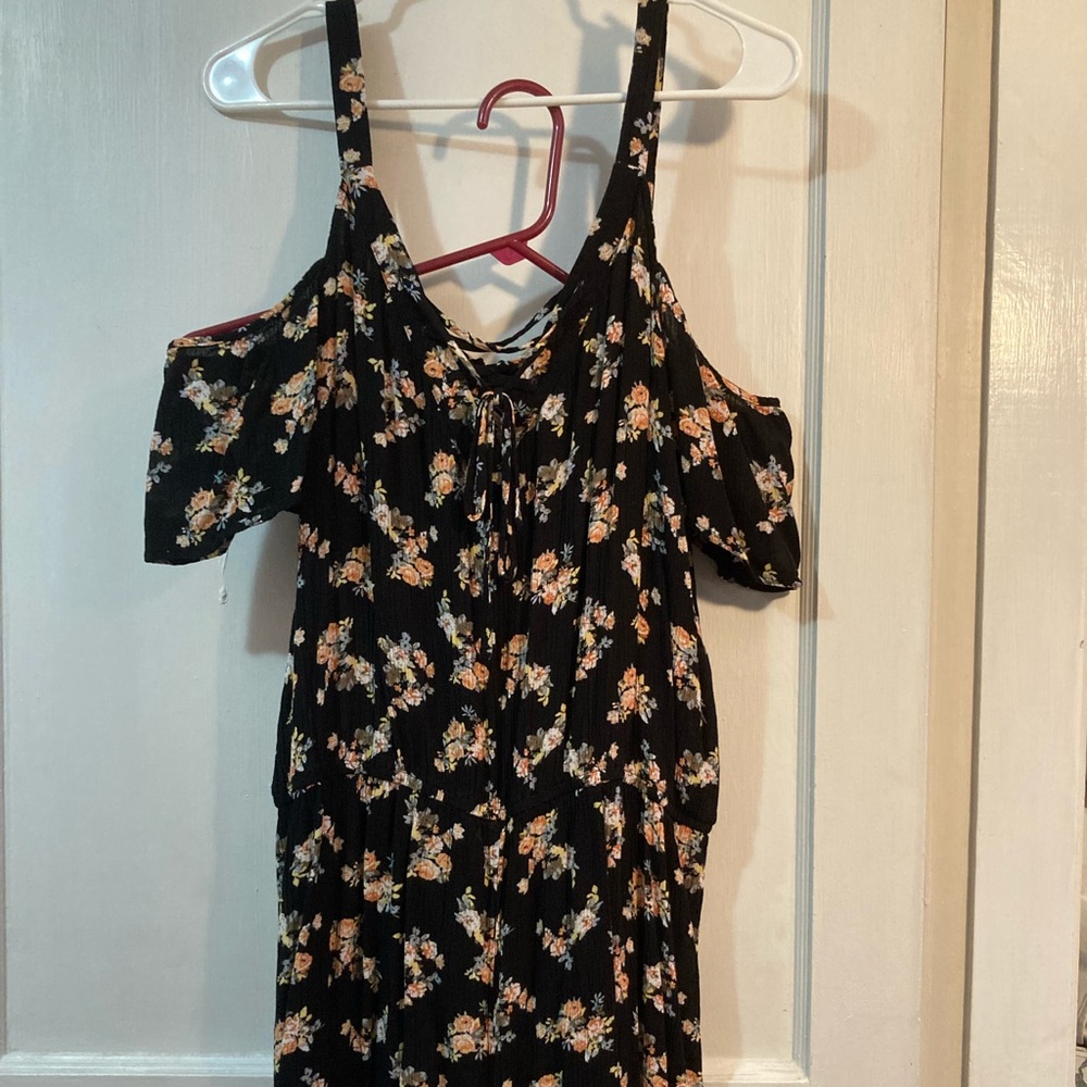 Black with orange floral design romper